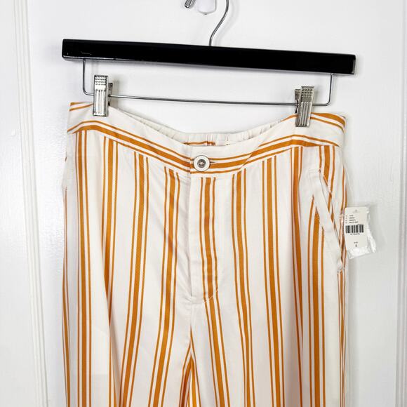 Anthropologie MAEVE Sunshine Wide Leg Satin Striped Pants Yellow White NEW 8 NWT - Picture 5 of 16